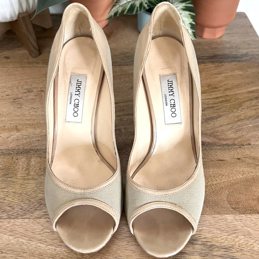 Jimmy Choo flax colored pumps